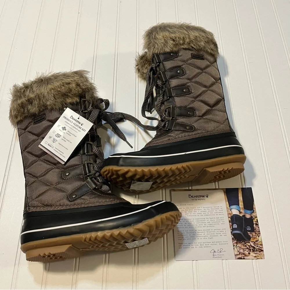 Bearpaw McKinley Boots Women’s Size 7 Brown Waterproof Boots NIB
